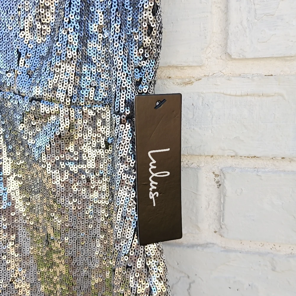 Lulus Silver Sequin Dress Cocktail Mini Large